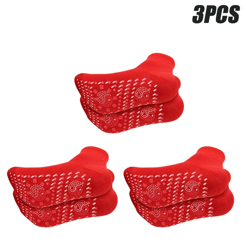 Color: ORANGE RED - 1/5pairs Tourmaline Self-Heating Socks Winter Warm Thermal Health Care Socks Slimming Health Short Sock Magnetic Therapy Sock