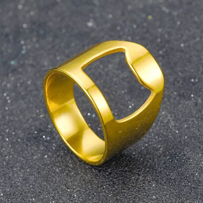 Main Stone Color: Red, Ring Size: 8 - VIVILADY Titanium Stainless Steel Creative Bottle Opener Ring Jewelry For Unisex Punk Simple Fashion Party Bar Gift Wholesale