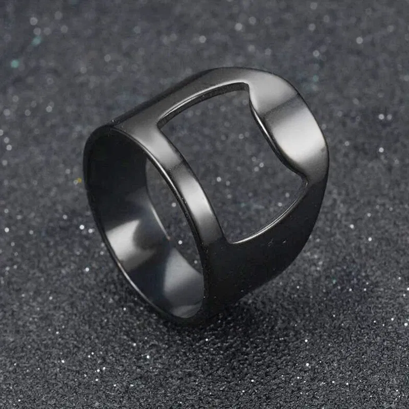 Main Stone Color: Red, Ring Size: 8 - VIVILADY Titanium Stainless Steel Creative Bottle Opener Ring Jewelry For Unisex Punk Simple Fashion Party Bar Gift Wholesale