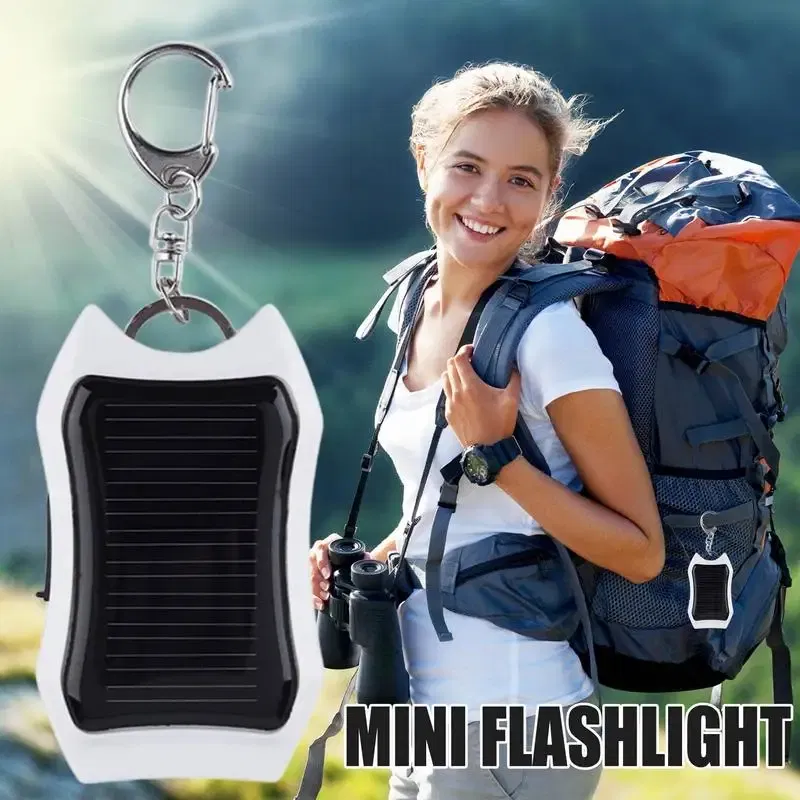 Color: WHITE, Ships From: france - Solar Phone Charger 1500mAh Outdoor Portable Charger Waterproof Solar Charger Keychain Built-in Led Flashlight For Cell Phone