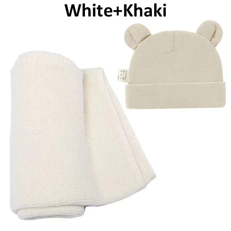 Color: WHITE, Size: Option 2, Ships From: CN - Personalized Baby Name Newborn Cotton Beanie and Knitted Blanket Set Embroidered Name Covering and Cute Hat Gift Set