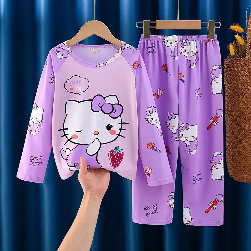 Color: Pink, Kid Size: 4T - 2pcs/set New Children Pyjamas Minnie Elsa Duck Cartoon Girls Sets Kid Home Wear boys and girls Travel Casual Sleepwear Suit
