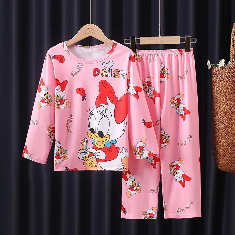 Color: Pink, Kid Size: 4T - 2pcs/set New Children Pyjamas Minnie Elsa Duck Cartoon Girls Sets Kid Home Wear boys and girls Travel Casual Sleepwear Suit
