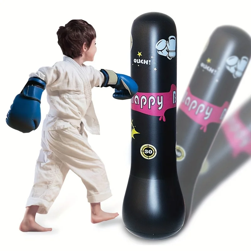 Color: black - Inflatable Bopper Kids Punching Bag with Bounce-Back Action Inflatable Punching Bag for Kids Presents Inflatable Toys for Kids