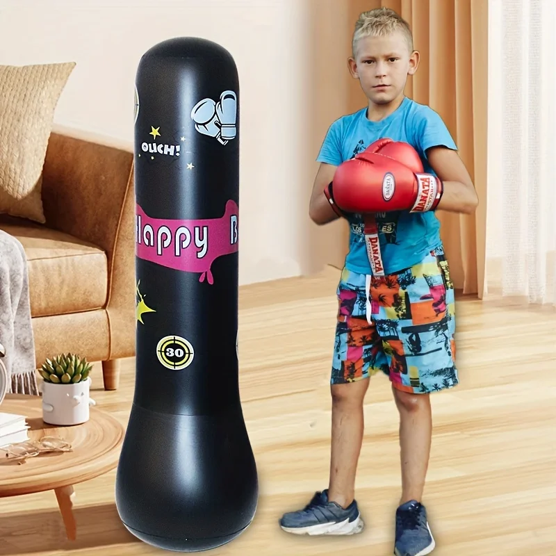 Color: black - Inflatable Bopper Kids Punching Bag with Bounce-Back Action Inflatable Punching Bag for Kids Presents Inflatable Toys for Kids