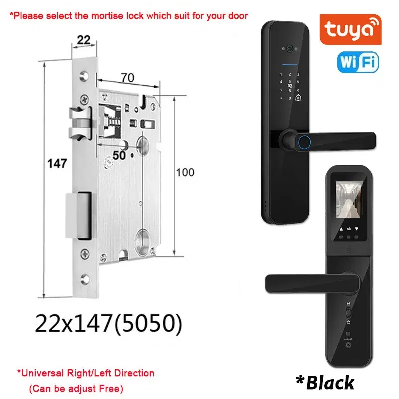 Color: Ice Blue, Ships From: CHINA - New! Tuya Wifi Digital Electronic Smart Door Lock With Biometric Camera Fingerprint Smart Card Password Key Unlock