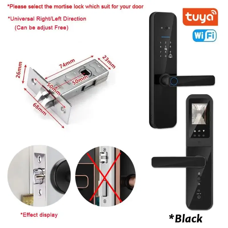 Color: Ice Blue, Ships From: CHINA - New! Tuya Wifi Digital Electronic Smart Door Lock With Biometric Camera Fingerprint Smart Card Password Key Unlock