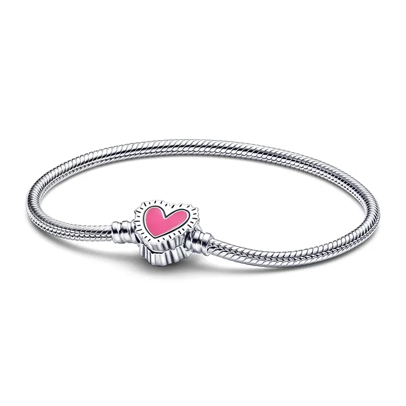 Gem Color: Red, Length: 17cm - 925 Silver Heart Snake Chain Bracelet For Women Infinite Knot Butterfly Infinity Clasp Femme Bracelet Bangles Jewelry Gift