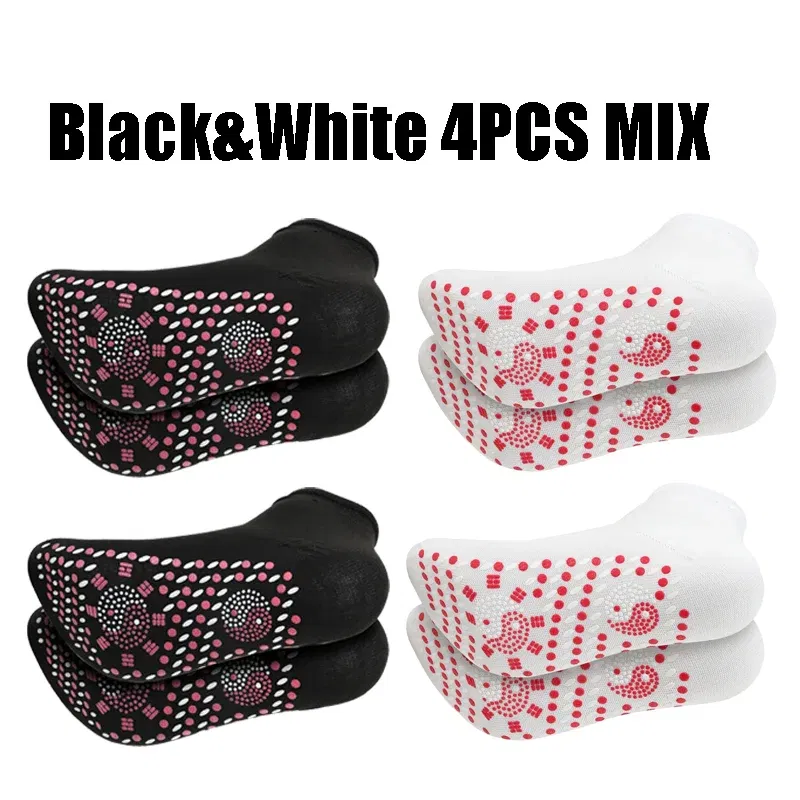 Color: Fuchsia - 1/5pairs Tourmaline Self-Heating Socks Winter Warm Thermal Health Care Socks Slimming Health Short Sock Magnetic Therapy Sock