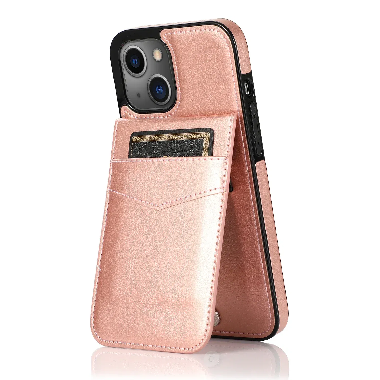 Color: Brown, Material: Genuine Leather - Faux Leather Wallet Kickstand Phone Case for IPhone 13 12 Mini 16E 16 15 14 11 Pro Max X XR XS 7 8 Plus Case with Credit Card