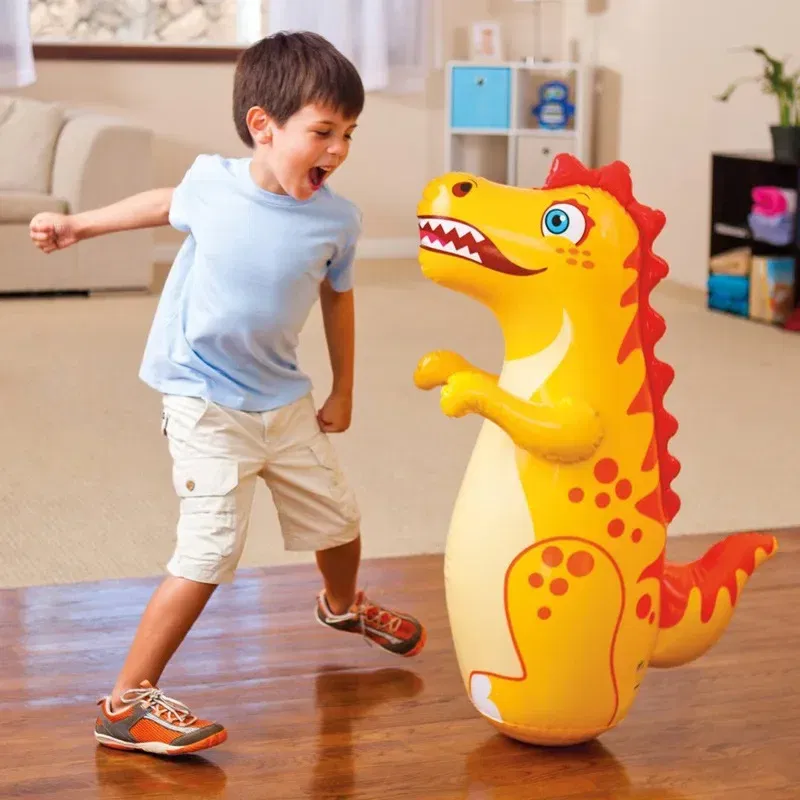 Color: Yellow - Tumbler Boxing Inflatable Punching Bag Boys Games Sport Toys Inflatable Dinosaur Tumbler Toy