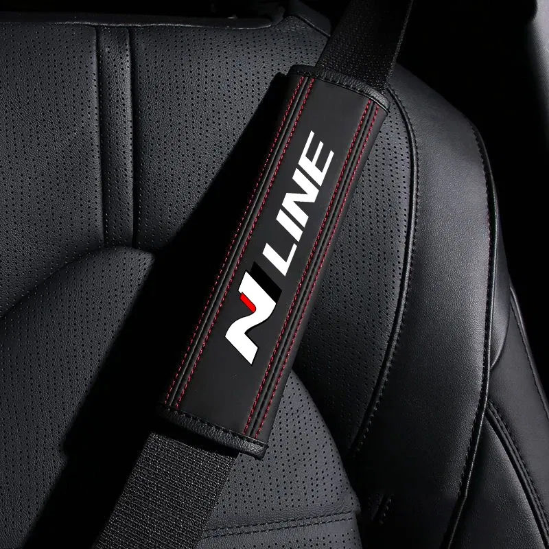 Color Name: green - Car Seat Belt Nappa Leather Safety Belt Shoulder Covers Interior For Hyundai N Line I30 2021 Sonata Elantra Veloster Kona Tucson