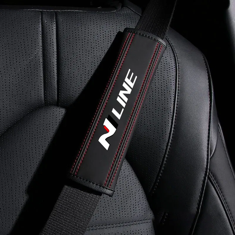 Color Name: green - Car Seat Belt Nappa Leather Safety Belt Shoulder Covers Interior For Hyundai N Line I30 2021 Sonata Elantra Veloster Kona Tucson