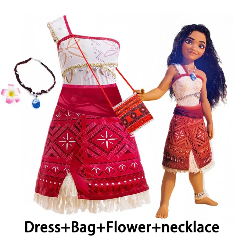 Color: Khaki, Kid Size: 15 - Disney Movie Moana 2 Girl Dress Cosplay Party Costume Ocean Adventure Princess Fancy Clothes Children Vaiana Outfit Dress