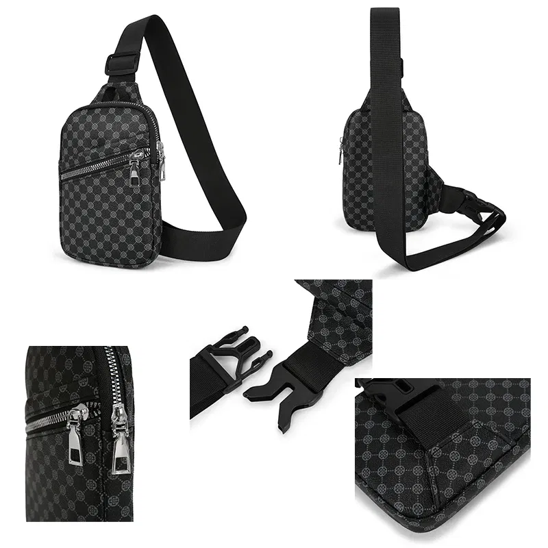 Color: black - VC Simple Casual Men's Mini Chest Bag Lightweight PU Leather Men Crossbody Bag Phone Sling Bags Suitable for Hiking City Walk