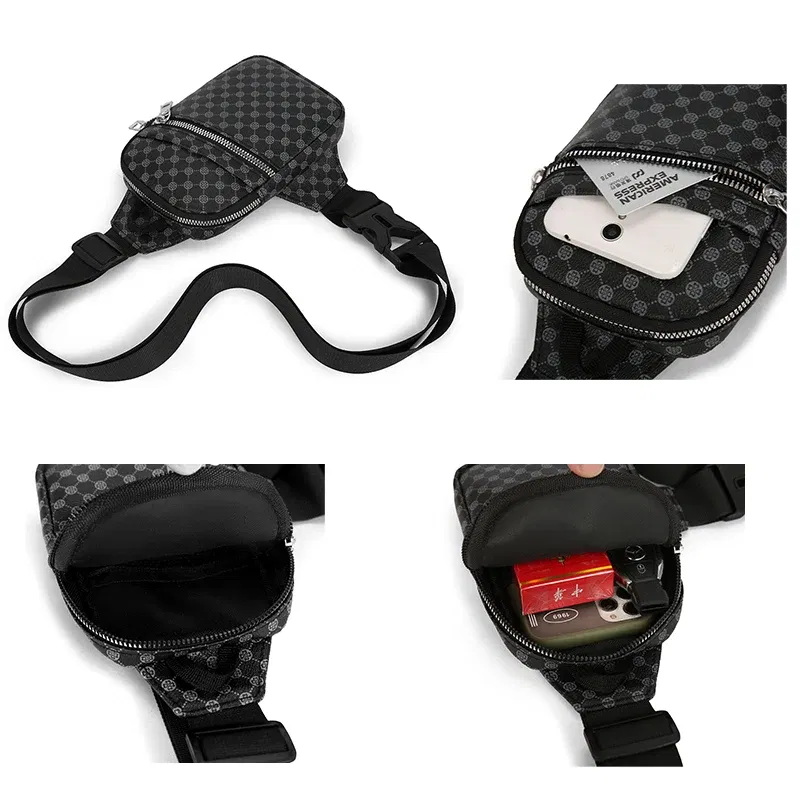 Color: black - VC Simple Casual Men's Mini Chest Bag Lightweight PU Leather Men Crossbody Bag Phone Sling Bags Suitable for Hiking City Walk