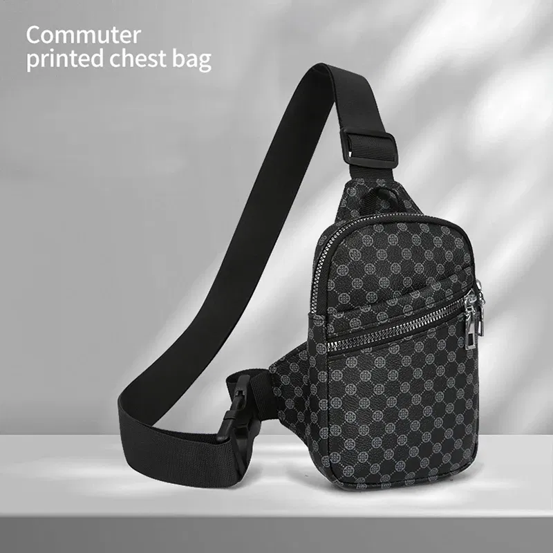 Color: black - VC Simple Casual Men's Mini Chest Bag Lightweight PU Leather Men Crossbody Bag Phone Sling Bags Suitable for Hiking City Walk
