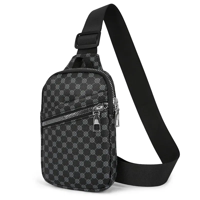 Color: black - VC Simple Casual Men's Mini Chest Bag Lightweight PU Leather Men Crossbody Bag Phone Sling Bags Suitable for Hiking City Walk