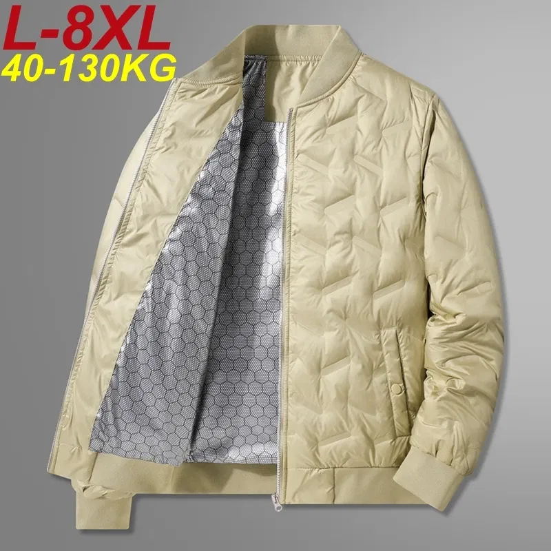 Color: Champagne, Size: 8XL - Winter Men's Down Jacket Business Casual Stand Collar Windbreaker White Duck Down Padded Lightweight Puffer Coat Big Size 8XL