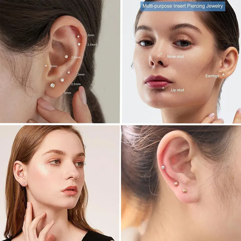 Metal color: Rhodium Plated, Ships From: CHINA, Main Stone Color: Light purple - 10PCS G23 Titanium Lip Ring Labret Piercing Stud Earring CZ 16/18/20G Push Pin Ear Tragus Cartilage Helix Conch Pierc? Jewelry