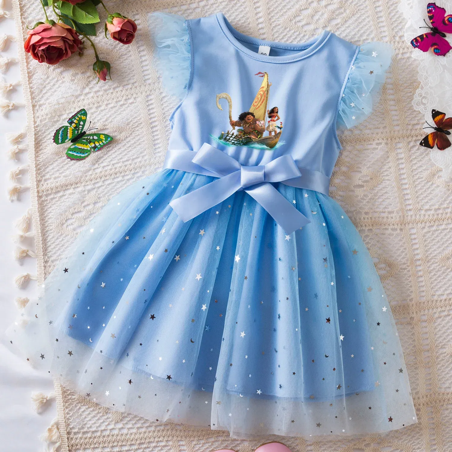 Color: Dark Grey, Size: XL - Moana Summer Toddler Girl Dress Princess Star Baby Girls Clothes Tulle Tutu Dress for Children Party Dress 2-6Y