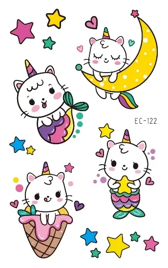 Color: Yellow - Cartoon Animal Waterproof Temporary Tattoo Cute Pet Cats and Dogs Tattoo Stickers Children Boy Girl Fake Body Art Flash Tatoo