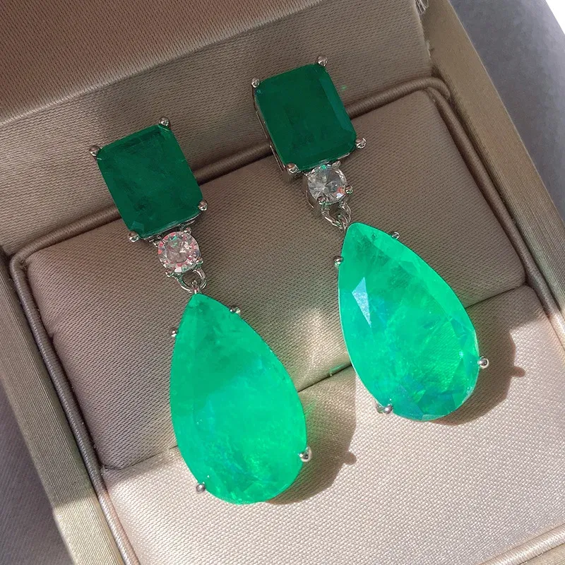 Gem Color: Blue, Ships From: CHINA - JitDoo Paraiba Earrings Silver 925 for Women Tourmaline Emerald Big Drop Earrings Luxury Designer Fine Jewelry Christmas Gift