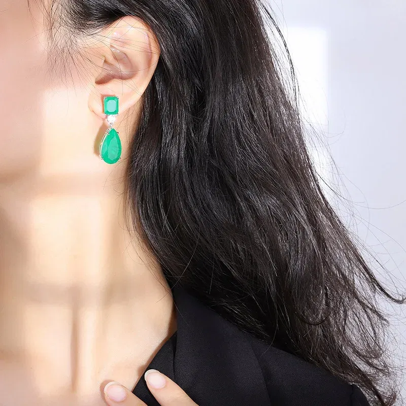 Gem Color: Blue, Ships From: CHINA - JitDoo Paraiba Earrings Silver 925 for Women Tourmaline Emerald Big Drop Earrings Luxury Designer Fine Jewelry Christmas Gift