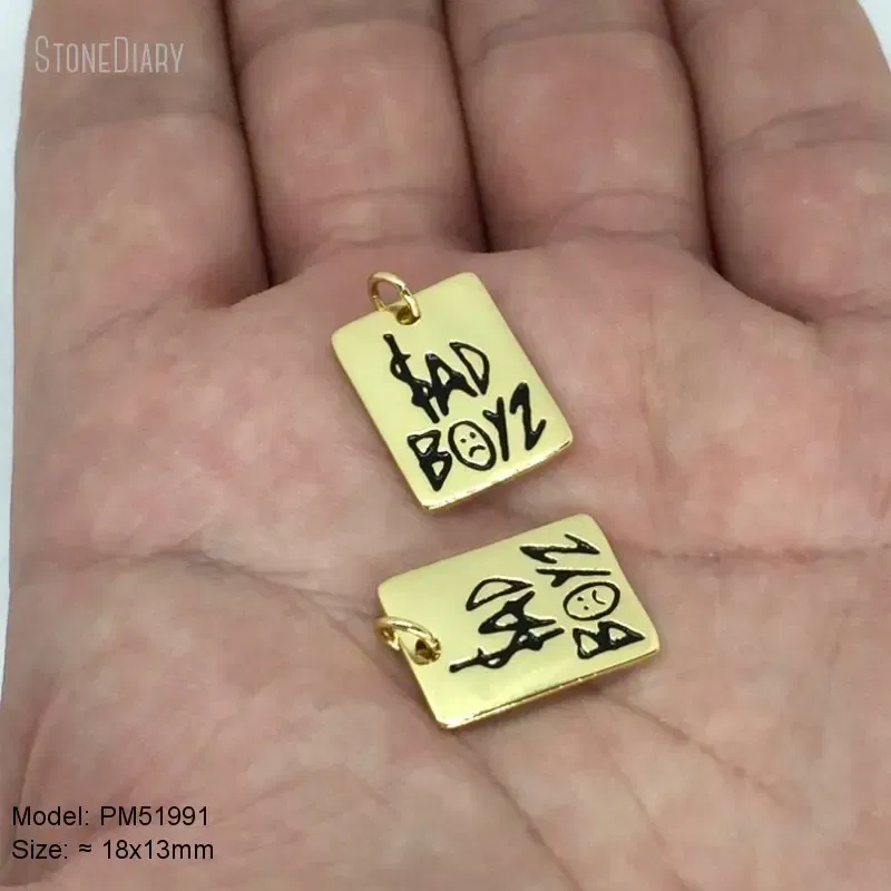 Metal color: Platinum Plated - 10Pcs Letter Sadboyz or Sadgirls Black Enamel Copper Gold Color Pendant Charms for Jewelry Making