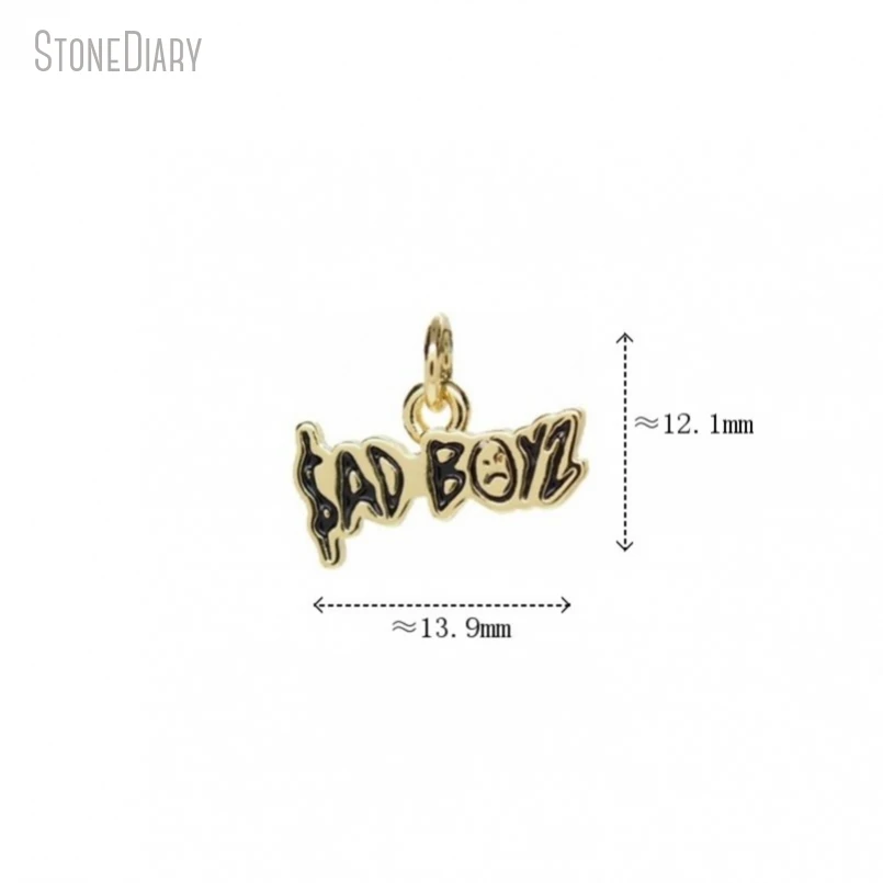 Metal color: Platinum Plated - 10Pcs Letter Sadboyz or Sadgirls Black Enamel Copper Gold Color Pendant Charms for Jewelry Making