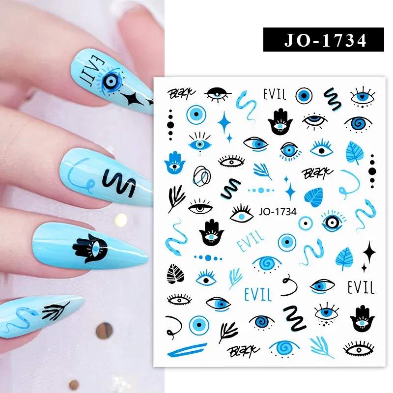 Color: Turquoise Blue - 1Pc Christmas Stickers Santa Claus Snowflake Decals Catoon Image Muti- Pattern New Year Halloween Nail Art Stickers for Manicure