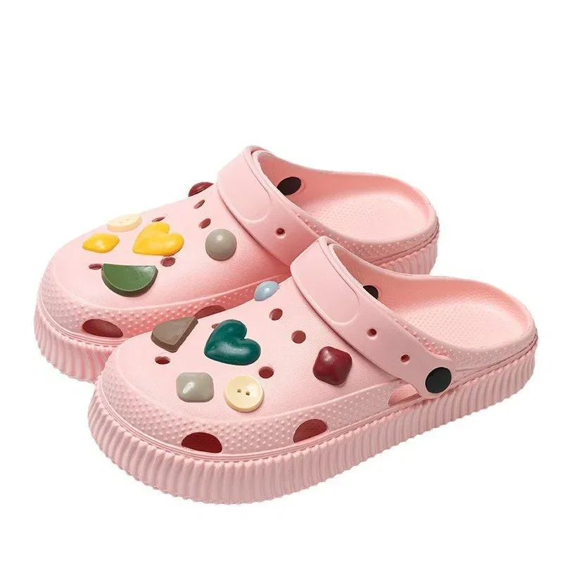 Color: army green, Shoe Size: 36-37 - Shoes hole shoes girls wear outside couple bag head women cool slippers