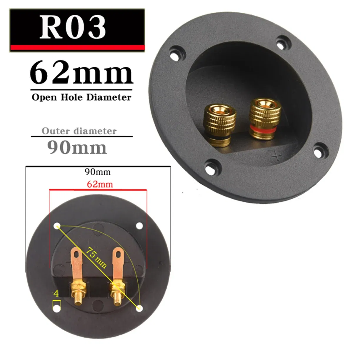 Color: Red, Bundle: Bundle 3 - HIFIDIY LIVE Square circle (Install Hole 49-76) speaker junction Box Terminal Shell 2 copper Binding Post Wire Cable Connector