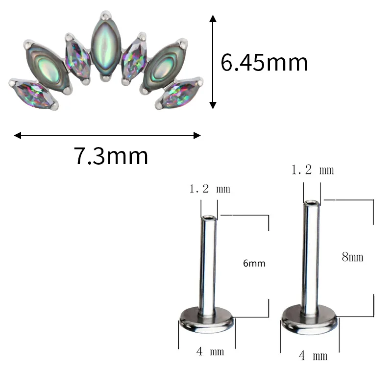 Metal color: Platinum Plated, Ships From: CHINA, Main Stone Color: Green - ASTM F136 Titanium EAR PIERC with 7 Natural Stone and Zircon Top Tragus Earrings Ear Lip Helix Studs Tongue Piercing Jewelry