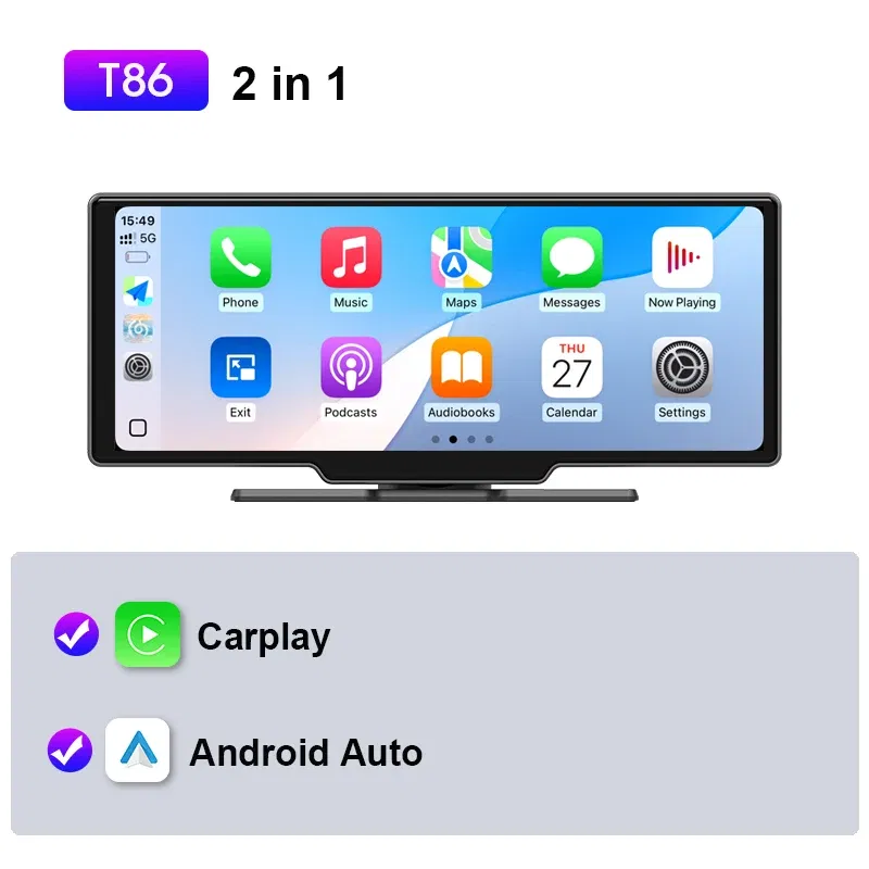 Color: Silver - JMCQ Universal 10.26" Android WIFI Car Multimedia Player Bluetooth Wireless Carplay auto Monitor Screen for YouTube for Netflix