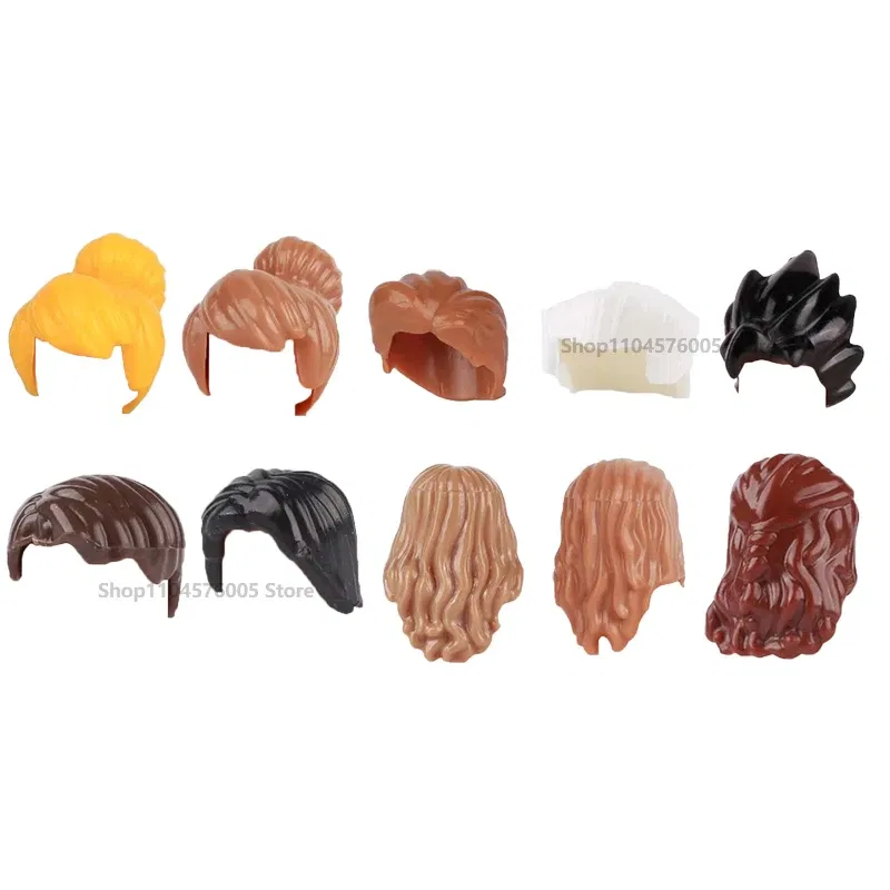 Color: light yellow - MOC Brown Hair Building Blocks City Figures Body Creative Accessory Blond Gold White Parts DIY Hats Mini Bricks Assemble Toy S04