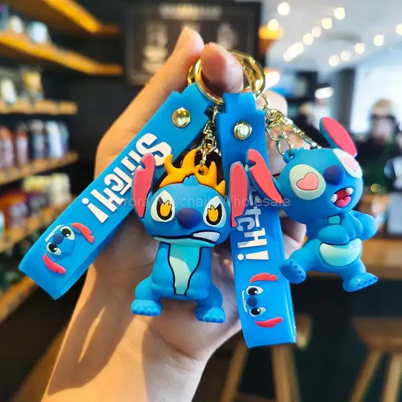 Color: gold color - Wholesale Anime Disney Keychain Mickey Mouse Minnie Lilo & Stitch Cartoon Keyring Kawaii Key Chain Car Pendant Kids Toys Gifts