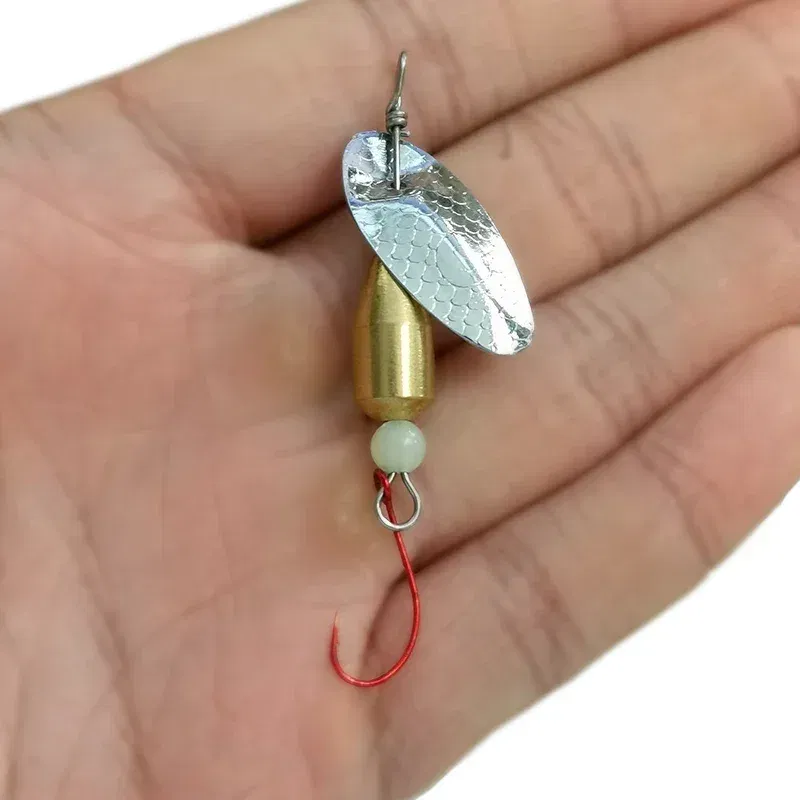 Color: Navy Blue - OUTKIT 1Pcs Spinner Spoon Metal Bait Micro Fishing Lure Small Sequins Copper Long Shot Baits For Bass Trout Perch Pike Rotating