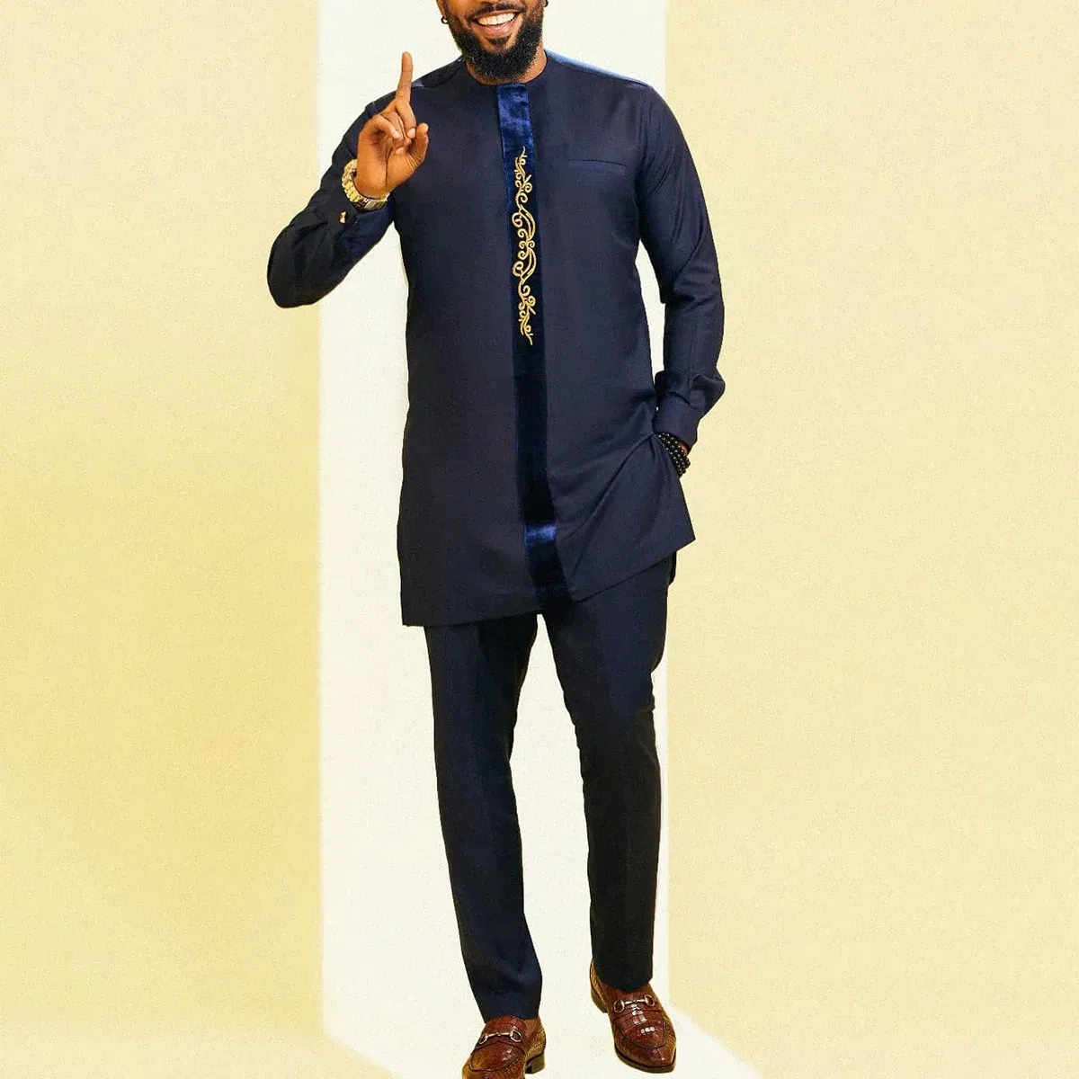 Color: Clear, Size: M - 2025 New men's suit, white pocket, 2-piece set, luxury wedding casual suit, traditional African style of ethnic minorities
