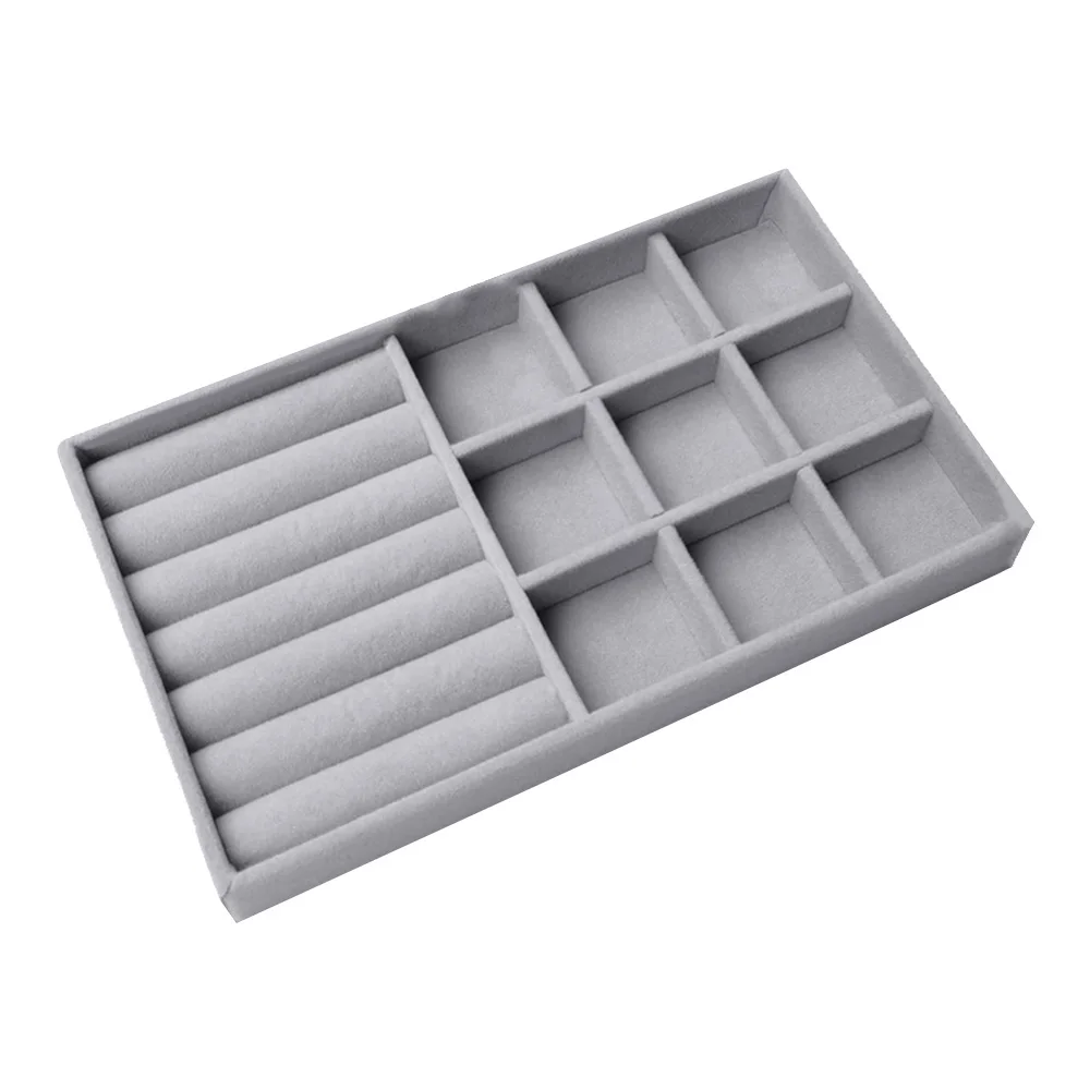 Color: Yellow - Velvet Jewelry Storage Box Necklace Stackable Display Tray Bracelet Earring Organizers DIY Handicrafts Drawer Box Organizer Box