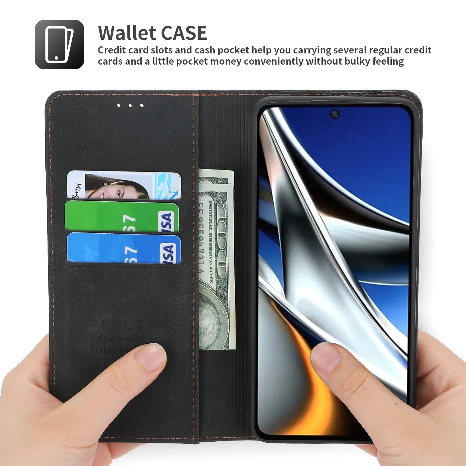Color: black, Material: Vinyl - Flip Leather Case For Xiaomi Mi 13 12T 11T 10T 11 12 Lite Pro 5G Poco F5 X5 Pro M6 M5S M4 F4 F3 X3 X4 GT Magnet Wallet Cover