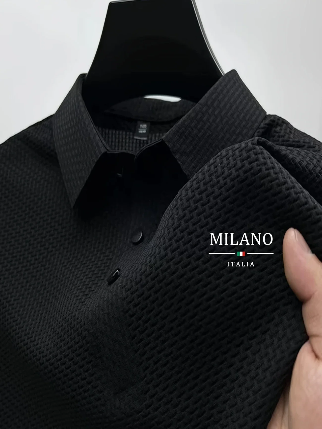 Color: Beige, Size: L - Classic men's casual POLO shirt soft and breathable MILAN pattern quick-drying top T-shirt