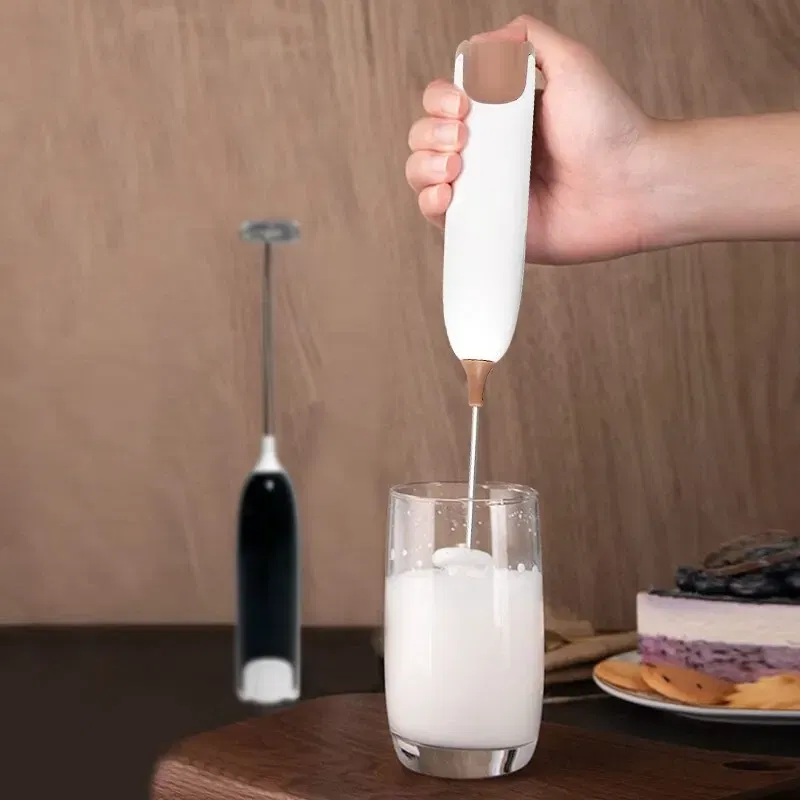 Color: Light Grey - Electric Milk Frother Kitchen Drink Foamer Mixer Stirrer Coffee Cappuccino Creamer Whisk Frothy Blend Egg Beater