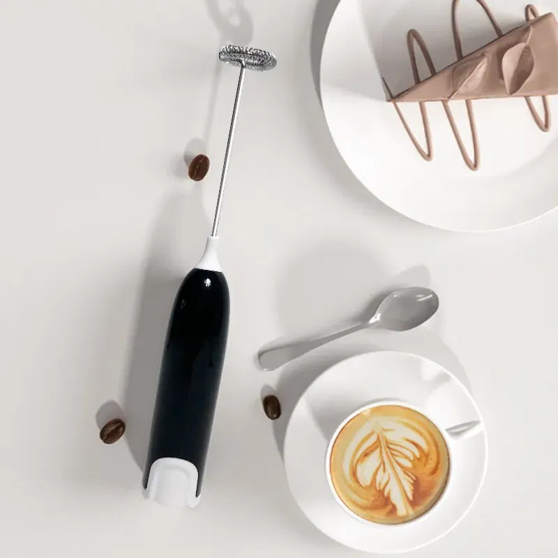 Color: Light Grey - Electric Milk Frother Kitchen Drink Foamer Mixer Stirrer Coffee Cappuccino Creamer Whisk Frothy Blend Egg Beater