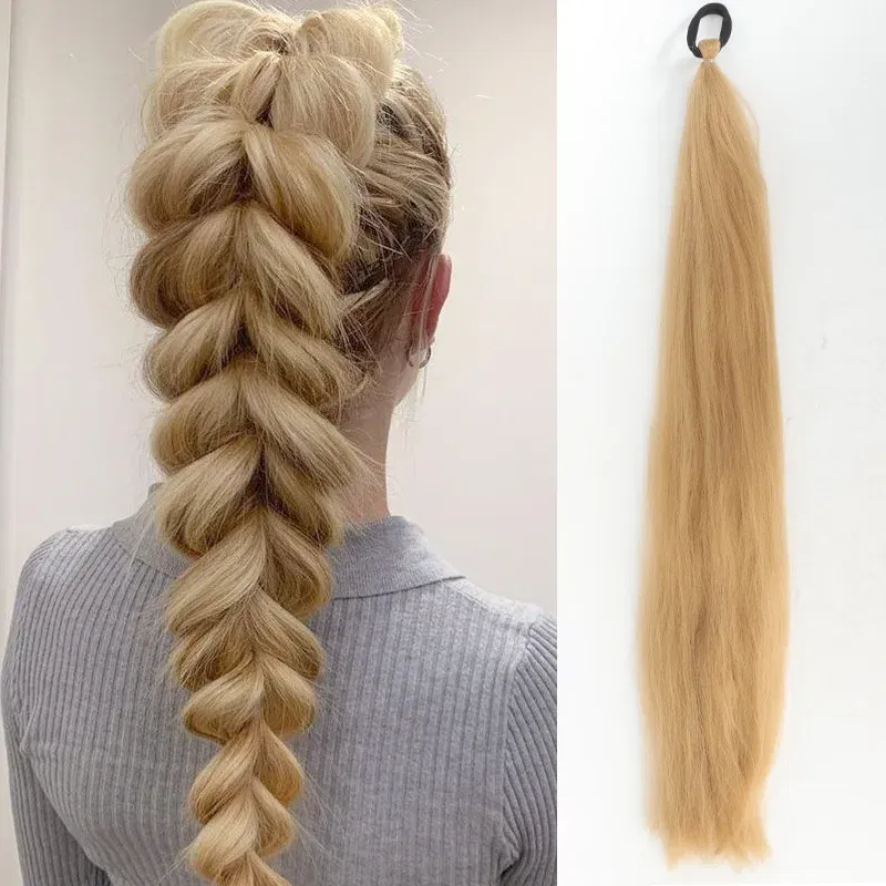 Color: T4/27/30, Stretched Length: 26inches - LUPU Synthetic Ponytail Extension with Elastic Tie Hair Band 26" Long Straight Colored Braiding Ponytail Ombre Pink Purple Blue