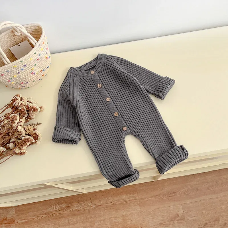 Autumn NewBorns Brief Infant Girls Boys One Piece Clothing Knit Romper Solid Baby Boys Jumpsuit Thicken Knitwear Outfits