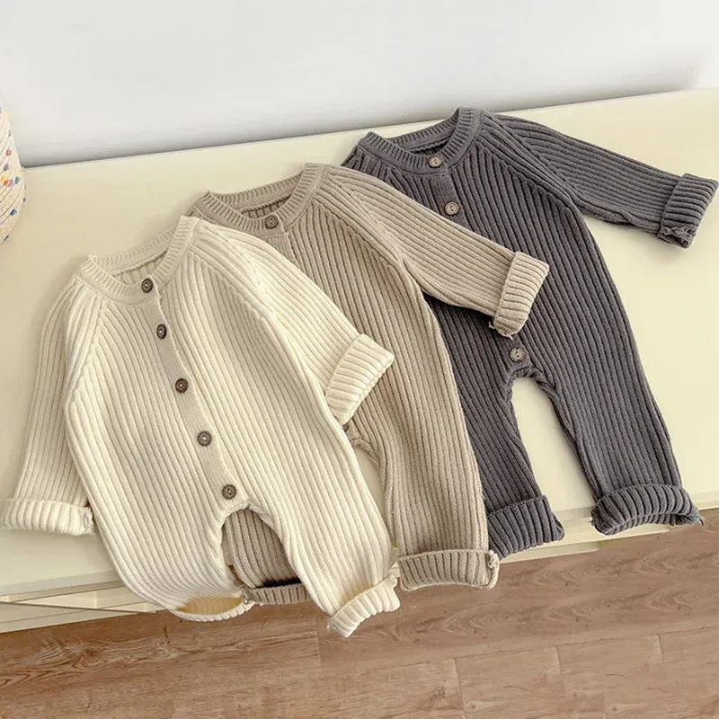 Autumn NewBorns Brief Infant Girls Boys One Piece Clothing Knit Romper Solid Baby Boys Jumpsuit Thicken Knitwear Outfits