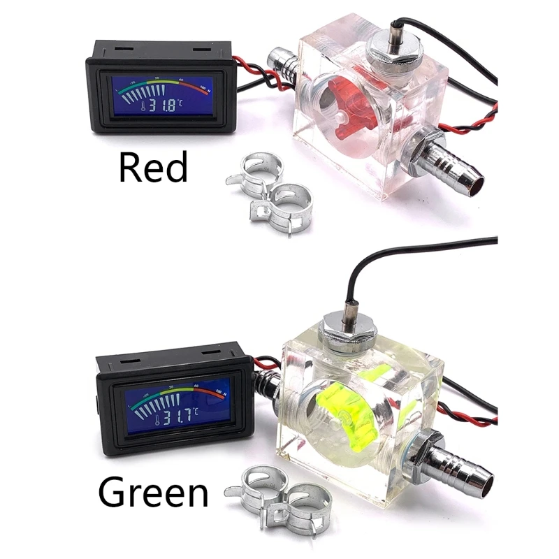 Color: Green - Three Way Flow Meter LED Thermometer for Water Cooling Liquid Cooler System Universal Computer Thermometer Dropship