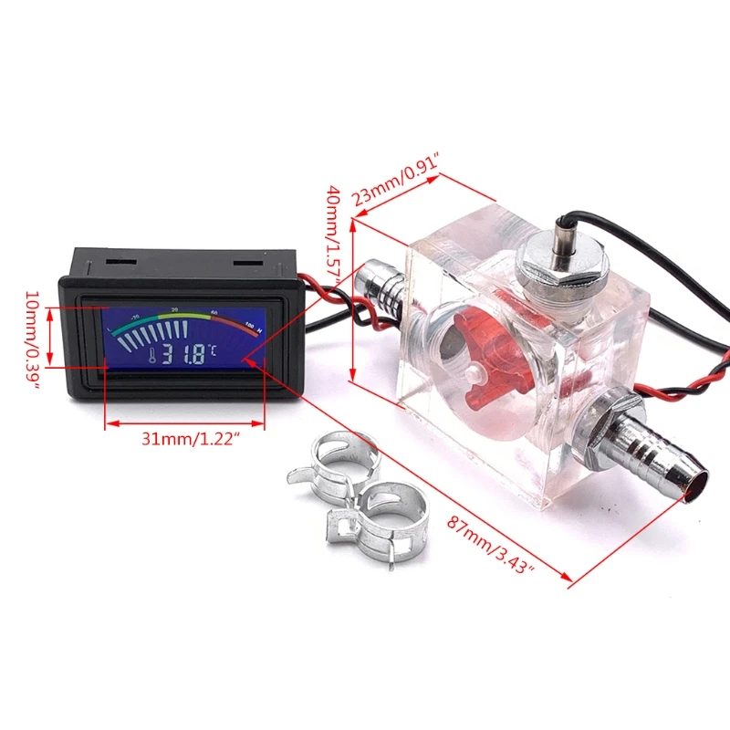 Color: Green - Three Way Flow Meter LED Thermometer for Water Cooling Liquid Cooler System Universal Computer Thermometer Dropship