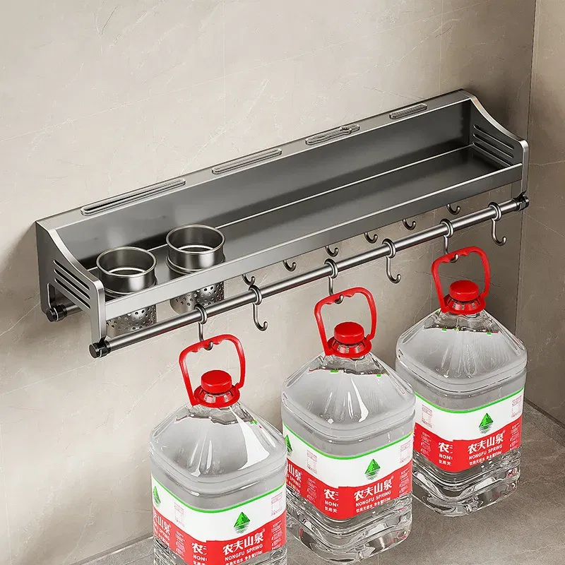 Color: Light Grey, Ships From: CHINA - Kitchen Storage Rack Non Perforated Stainless Steel Household Wall Mounted Seasoning Chopstick and Knife Holder Storage Rack